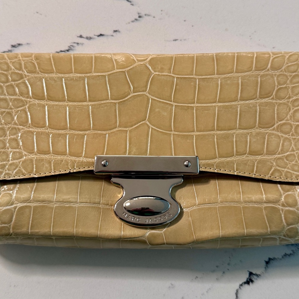 Marc Jacobs Beige/pale lemon genuine crocodile clutch vintage
